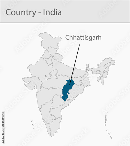 Chhattisgarh-India_Map_Chhattisgarh detailed map illustration graphic for educational reference, geographic visualization, design layouts, presentatio