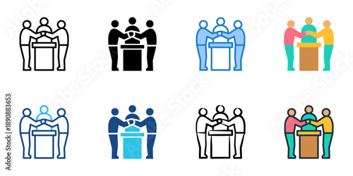 Conflict Resolution icons set multiple style collection. Editable stroke 
