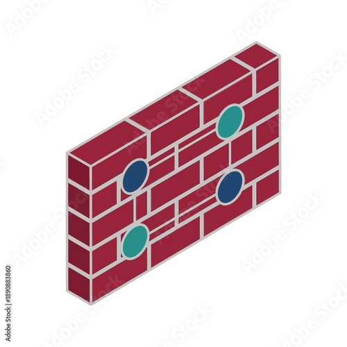 Brick firewall wall icon for network security, traffic filtering, protection layer, perimeter defense, safe internet gateway, information security illustration