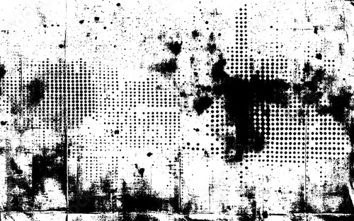 grunge black and white texture featuring halftone dots and dust screen print effect for graphic projects. vector design. 