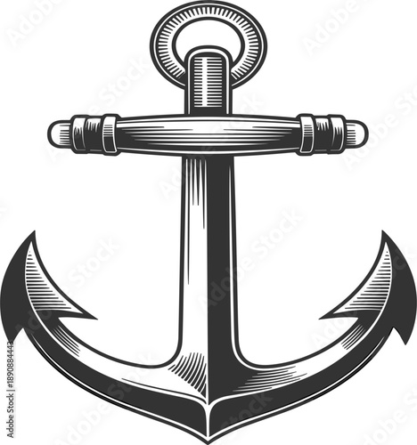 Vintage nautical anchor vector illustration, marine symbol for maritime sailing, ocean ship equipment, navy icon