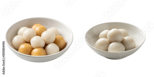 Traditional Asian sweet glutinous rice balls in bowls with a transparent background