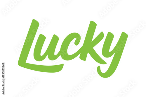 Lucky word script lettering, simple clover themed typography vector for Saint Patricks Day quote, sticker, minimalist t shirt design