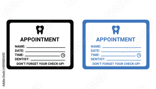 Dental appointment card reminder design with tooth icon date and time black and blue vector