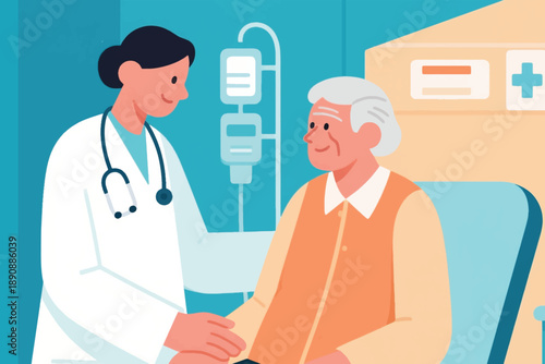 Illustration Of A Female Doctor Examining An Elderly Female Patient Vector Design Template