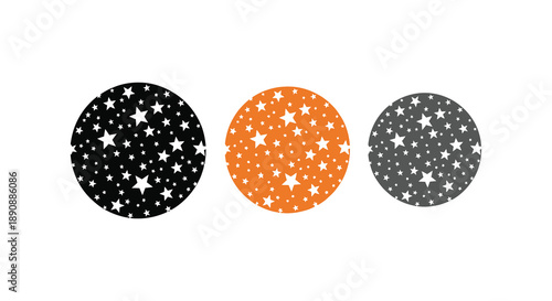 Three circular designs are displayed against a white background each filled with numerous small stars high quality professional