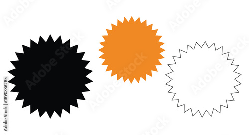 A simple graphic displays three starburst shapes black orange and a white outline high quality professional detailed modern