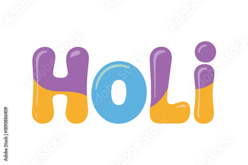 Soft 3D holi lettering vector for festival logo, print design, sticker, spring celebration branding, colorful party invitation graphic element