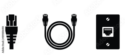 Ethernet cable and port black silhouette networking computer hardware information technology