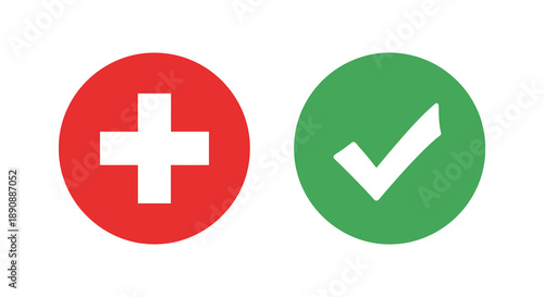 A simple graphic displays a red circle with a white plus sign and a green circle with a checkmark