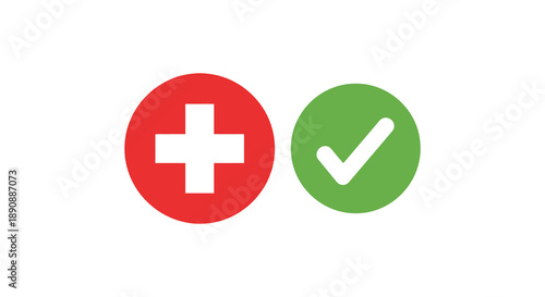 Two circular icons are displayed a red circle with a white cross and a green circle with a checkmark