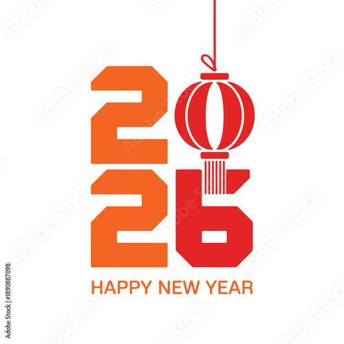 2026 new year lantern typography, lunar festival greeting design, hanging red lantern, parade poster element, countdown party banner, celebration vector illustration