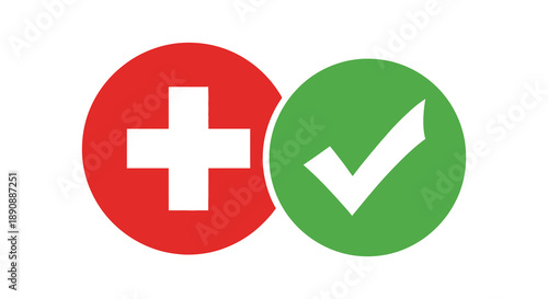 A graphic displays two circular icons one red with a white plus sign and the other green with a checkmark