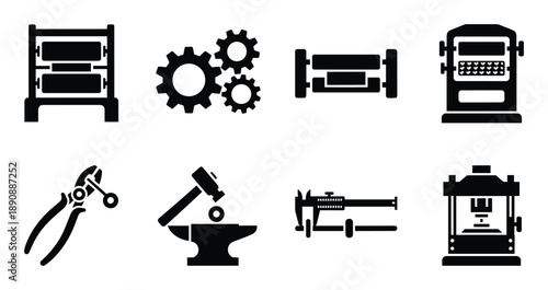 Industrial machinery collection featuring various mechanical tools and equipment for manufacturing