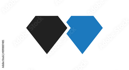 A minimalist graphic features two diamond shapes one black and one blue positioned adjacently high quality professional detailed