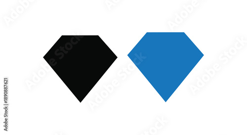 A minimalistic composition featuring two diamond shapes one black and one blue against a white background high quality
