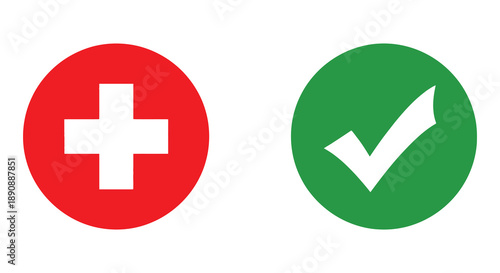 A vibrant illustration displays a red circle with a white cross and a green circle with a white checkmark