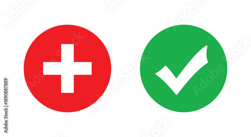 A simple graphic displays a red circle with a white plus sign and a green circle with a white checkmark