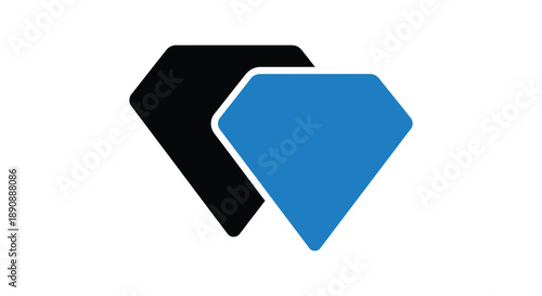 An abstract representation featuring two overlapping geometric shapes one black and one blue resembling diamonds high quality professional