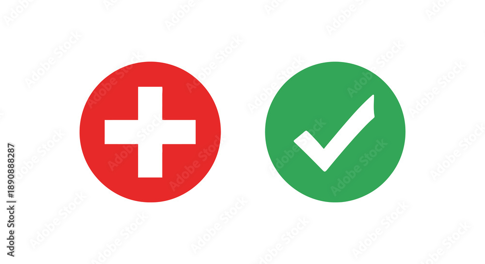 Obraz premium A simple graphic displays a red circle with a white cross and a green circle with a white checkmark