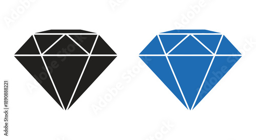 A graphic illustration depicts two faceted diamonds one black and one blue against a white background high quality