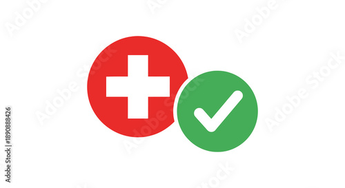 A vibrant graphic displays a red circle with a white cross alongside a green circle with a checkmark