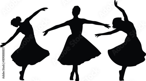 Graceful female dance silhouette set modern contemporary dancers performing elegant movement isolated white background black vector illustration design