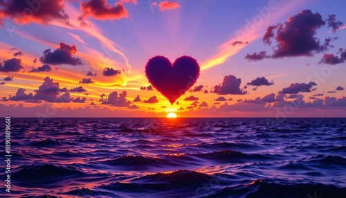 Romantic Sunset Over Ocean with