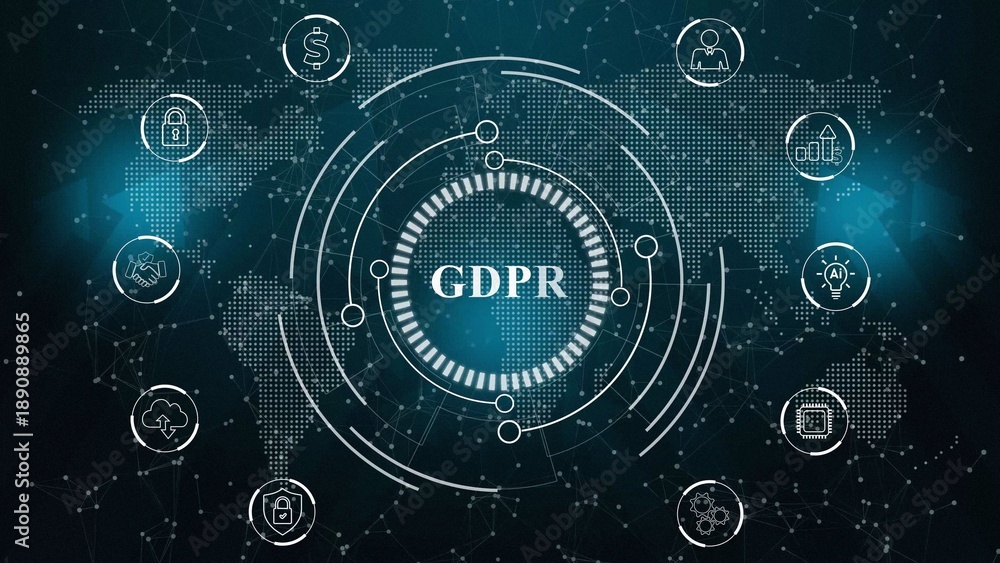 Obraz premium GDPR Personal data protection regulation cyber security. Business, Technology, Internet and network Motion graphics of GDPR concept