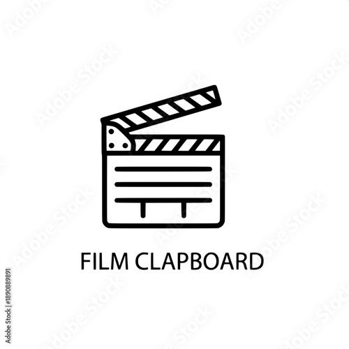 Icon of a film clapboard with the text 'FILM CLAPBOARD' below it, representing cinema and filmmaking