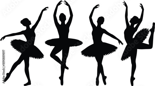 Ballerina silhouette illustration, ballet dancer poses, graceful tutu vector, dance clipart set, classical ballet art, ballerina graphic collection