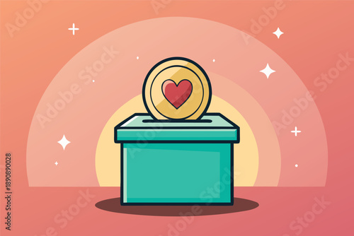 Charity Donation Box Heart Coin