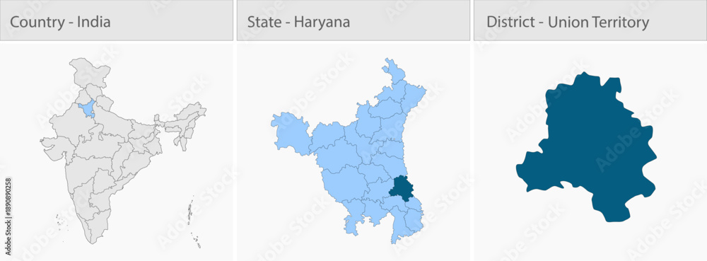 Fototapeta premium Union Territory City Map_Haryana detailed map illustration graphic for educational reference, geographic visualization, design layouts, presentations,