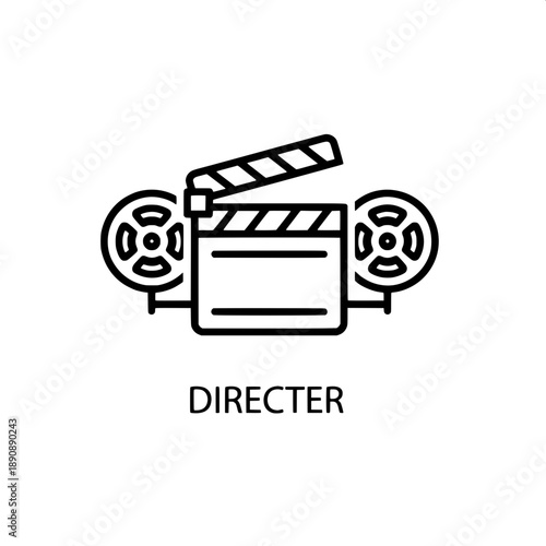 Filmmaking director icon with clapperboard and film reels representing movie production and cinema art