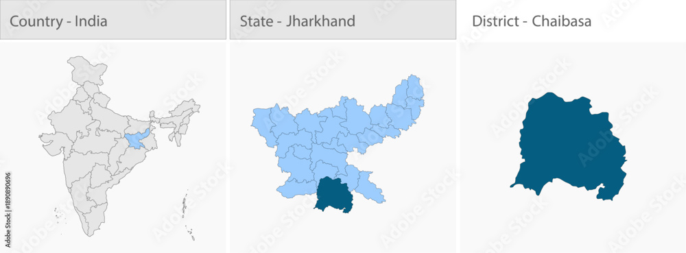 Fototapeta premium Chaibasa_Map_vector detailed map illustration graphic for educational reference, geographic visualization, design layouts, presentations, digital medi