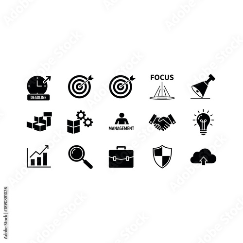 Business strategy icons for management and focus in a professional setting with goals.