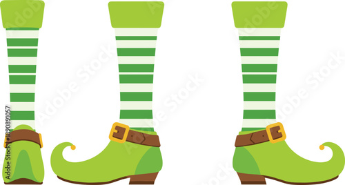 Leprechaun Shoes and Striped Socks Vector Illustration Set for Saint Patricks Day Irish Holiday Decorations Posters and Festive Designs
