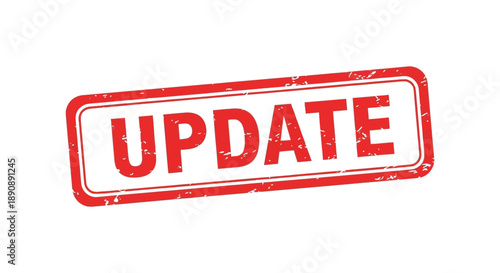 A vibrant red rectangular stamp displays the word update in bold white capital letters signifying change high quality