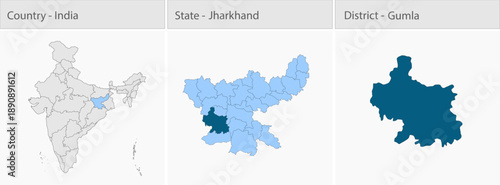Gumla_Map_vector detailed map illustration graphic for educational reference, geographic visualization, design layouts, presentations, digital media a