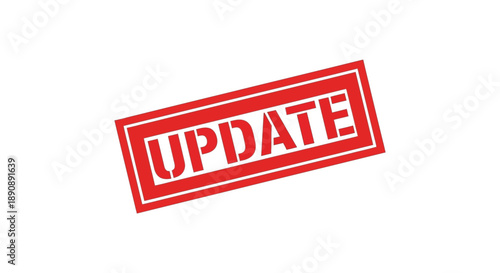 A vibrant red rectangular stamp boldly displays the word update in capitalized white letters signifying change high quality