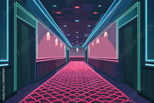 Cinema Hallway Neon Carpet Illustrat