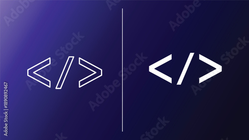 Coding symbols on purple background programming concept with white code brackets developer tools and software development