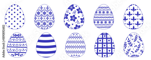 Hand drawn doodle Easter Eggs collection. Vector elements of decorated eggs with floral and geometric ornament. Set of Easter eggs simple line icons.