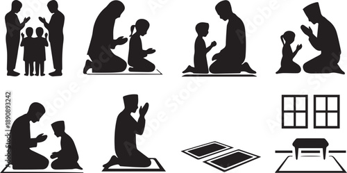 Vector illustration of a fitness woman doing yoga meditation next to business people silhouettes and a sitting person pictogram symbol representing a healthy lifestyle