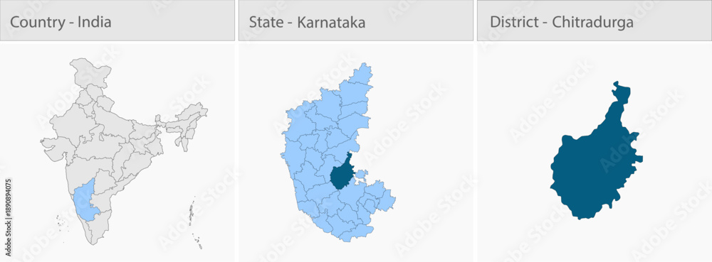 Fototapeta premium Chitradurga_Map_vector detailed map illustration graphic for educational reference, geographic visualization, design layouts, presentations, digital m