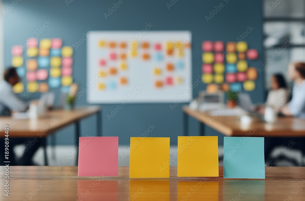 custom made wallpaper toronto digitalColorful sticky notes on wooden table in modern office for brainstorming and planning team collaboration and project management in business environment