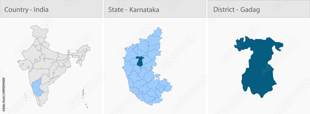 Fototapeta premium Gadag_Map_vector detailed map illustration graphic for educational reference, geographic visualization, design layouts, presentations, digital media a