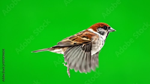 Captivating Stock Footage: Sparrow Bird in Flight, Isolated on Green Screen, Chroma Key for