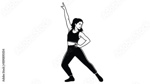 Professional contemporary female dancer performing a dynamic athletic pose in urban sportswear for fitness app development and modern wellness industry branding.