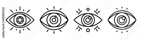 Modern eye icon set representing vision, insight, and observation.